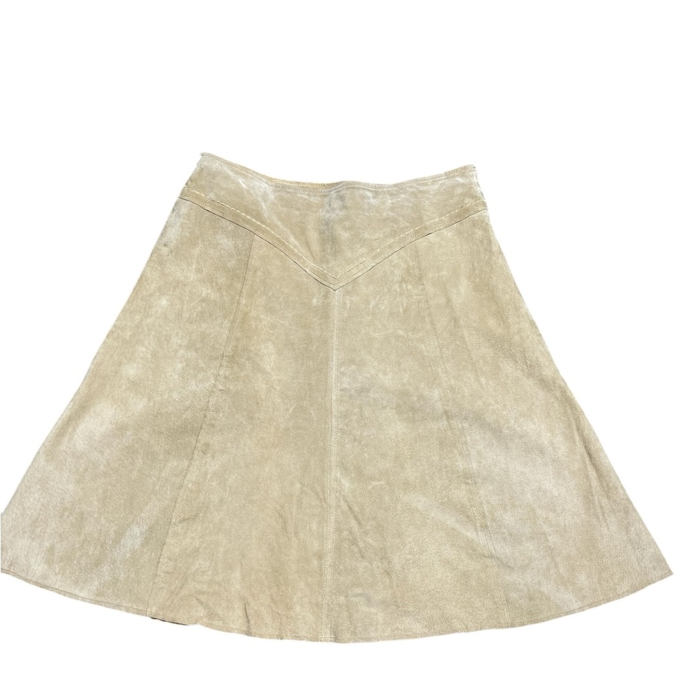 Vintage Aqua Women’s Beige 100% Suede Western Stitched Knee Length Skirt Sz 10 - Picture 2 of 8